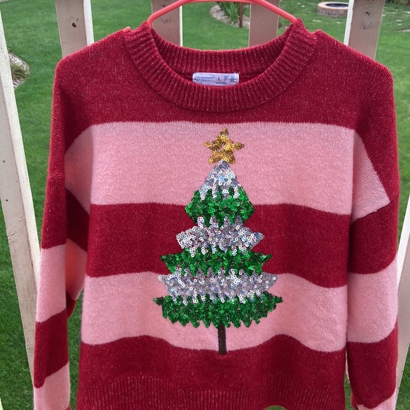 Primark Cares Women’s Sequined Christmas Tree Sweater, pink and red stri… - Picture 1 of 11